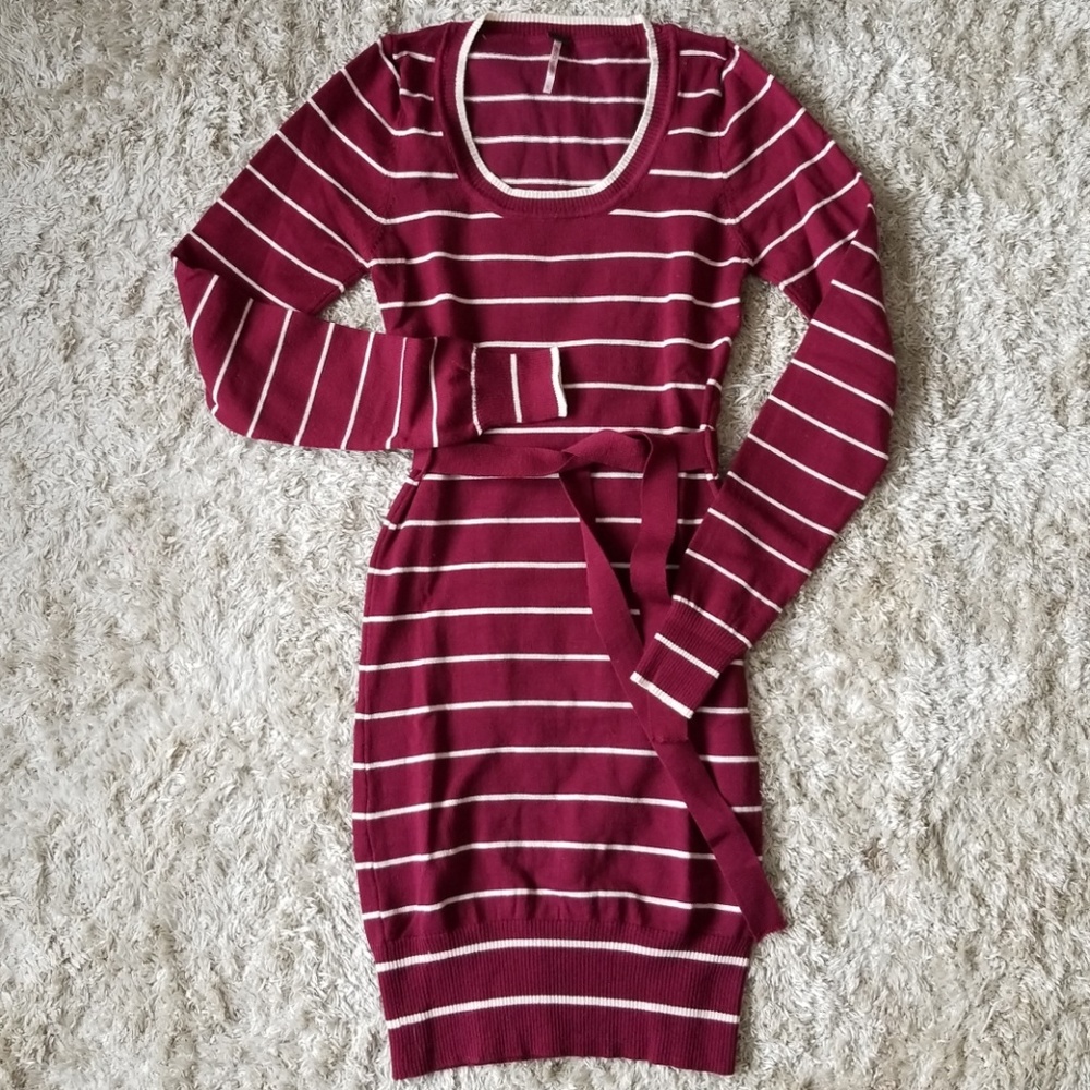 Long sleeved striped sweater dress